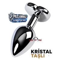 Erofoni T-717013-4 Paslanmaz Alüminyum 7 CM Kalp Tasarımlı Mor Taşlı Metal Anal Açıcı Gevşetici Alıştırıcı Tıkaç Plug