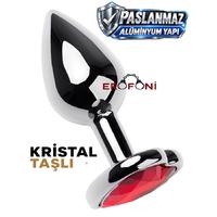 Erofoni T-717013-9 Paslanmaz Alüminyum 7 CM Kalp Tasarımlı Kırmızı Taşlı Metal Anal Açıcı Gevşetici Alıştırıcı Tıkaç Plug