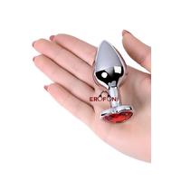 Erofoni T-717013-9 Paslanmaz Alüminyum 7 CM Kalp Tasarımlı Kırmızı Taşlı Metal Anal Açıcı Gevşetici Alıştırıcı Tıkaç Plug