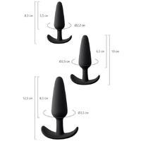 Erofoni T-731432 Medikal Silikon Süper Realistik 3 Adet Siyah Anal Açıcı Gevşetici Alıştırıcı Plug Seti
