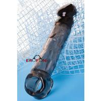Erofoni T-748033 Jel Dokulu Ucu 5.5 Cm Dolgulu 19 Cm Testislere Geçirmeli Süper Realistik Siyah Uzatmalı Penis Kılıfı