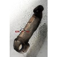 Erofoni T-748033 Jel Dokulu Ucu 5.5 Cm Dolgulu 19 Cm Testislere Geçirmeli Süper Realistik Siyah Uzatmalı Penis Kılıfı