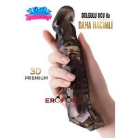 Erofoni T-748034 Jel Dokulu Ucu 7 Cm Dolgulu 22 Cm Testislere Geçirmeli Süper Realistik Siyah Uzatmalı Penis Kılıfı