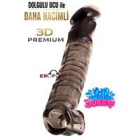 Erofoni T-748034 Jel Dokulu Ucu 7 Cm Dolgulu 22 Cm Testislere Geçirmeli Süper Realistik Siyah Uzatmalı Penis Kılıfı