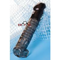 Erofoni T-748034 Jel Dokulu Ucu 7 Cm Dolgulu 22 Cm Testislere Geçirmeli Süper Realistik Siyah Uzatmalı Penis Kılıfı