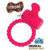 Erofoni T-769005 Medikal Silikon Yapı Titreşimli Klitoris Uyarıcılı Pink Ring Penis Yüzüğü Halkası