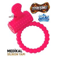 Erofoni T-769005 Medikal Silikon Yapı Titreşimli Klitoris Uyarıcılı Pink Ring Penis Yüzüğü Halkası