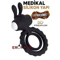 Erofoni T-782018 Medikal Silikon Yapı Titreşimli Klitoris Uyarıcılı 9 CM Siyah Ring Penis Yüzüğü Halkası