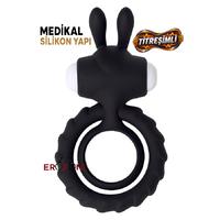 Erofoni T-782018 Medikal Silikon Yapı Titreşimli Klitoris Uyarıcılı 9 CM Siyah Ring Penis Yüzüğü Halkası