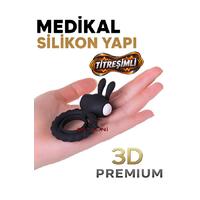 Erofoni T-782018 Medikal Silikon Yapı Titreşimli Klitoris Uyarıcılı 9 CM Siyah Ring Penis Yüzüğü Halkası