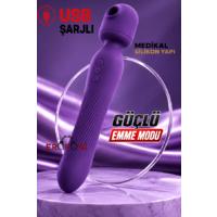 Erofoni T-783035 Premium Model Usb Şarjlı 9 Mod Emiş ve 10 Mod Titreşimli 2 in 1 Medikal Silikon 24 CM Yüksek Teknolojik Vibratör