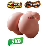Erofoni T-893042T Premium Titreşimli 5 KG Büyük Boy Ultra Süper Realistik 2 İşlevli Yapay Suni Vajina Anüs Kalça Mastürbatör
