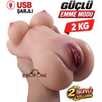 Erofoni T-SH-003-1 Usb Şarjlı Güçlü Emiş Modlu 2 KG Titreşimli Süper Realistik 2 İşlevli Yapay Suni Vajina Anüs Mastürbatör   