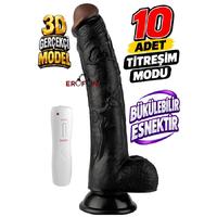 Erofoni Ultra 10 Mod Titreşimli 23 Cm Süper Realistik Su Geçirmez Vantuzlu Siyah Zenci Dildo Vibratör Penis
