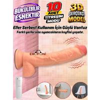 Erofoni Ultra 10 Mod Titreşimli 23 Cm Süper Realistik Su Geçirmez Vantuzlu Dildo Vibratör Penis