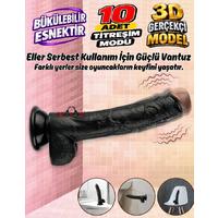 Erofoni Ultra 10 Mod Titreşimli 23 Cm Süper Realistik Su Geçirmez Vantuzlu Siyah Zenci Dildo Vibratör Penis