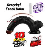 Erofoni Ultra 10 Mod Titreşimli 23 Cm Süper Realistik Su Geçirmez Vantuzlu Siyah Zenci Dildo Vibratör Penis