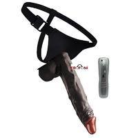 Erofoni LS3010-BLS-BLACK Ultra Süper Realistik Titreşimli 20 CM Belden Bağlamalı Zenci Siyah Strapon Takma Vibratör Penis