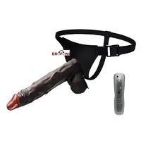 Erofoni LS3010-BLS-BLACK Ultra Süper Realistik Titreşimli 20 CM Belden Bağlamalı Zenci Siyah Strapon Takma Vibratör Penis