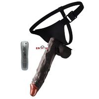 Erofoni LS3010-BLS-BLACK Ultra Süper Realistik Titreşimli 20 CM Belden Bağlamalı Zenci Siyah Strapon Takma Vibratör Penis
