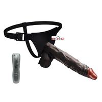 Erofoni LS3010-BLS-BLACK Ultra Süper Realistik Titreşimli 20 CM Belden Bağlamalı Zenci Siyah Strapon Takma Vibratör Penis
