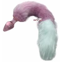 Erofoni LS-1169-PİNK Uzun 37 Cm Peluş Tüy Kuyruklu 11 Cm Kaliteli Kalın Cam Yapı Pembe Anal Açıcı Gevşetici Alıştırıcı Plug