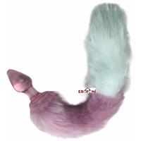 Erofoni LS-1169-PİNK Uzun 37 Cm Peluş Tüy Kuyruklu 11 Cm Kaliteli Kalın Cam Yapı Pembe Anal Açıcı Gevşetici Alıştırıcı Plug