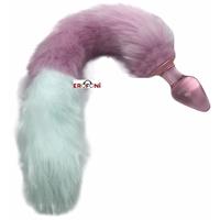 Erofoni LS-1169-PİNK Uzun 37 Cm Peluş Tüy Kuyruklu 11 Cm Kaliteli Kalın Cam Yapı Pembe Anal Açıcı Gevşetici Alıştırıcı Plug