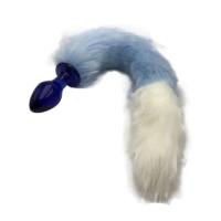 Erofoni LS-40-BLUE Uzun 37 Cm Peluş Tüy Kuyruklu 9 Cm Kaliteli Kalın Cam Yapı Mavi Anal Açıcı Gevşetici Alıştırıcı Plug