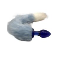 Erofoni LS-40-BLUE Uzun 37 Cm Peluş Tüy Kuyruklu 9 Cm Kaliteli Kalın Cam Yapı Mavi Anal Açıcı Gevşetici Alıştırıcı Plug