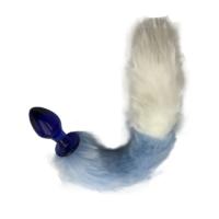 Erofoni LS-40-BLUE Uzun 37 Cm Peluş Tüy Kuyruklu 9 Cm Kaliteli Kalın Cam Yapı Mavi Anal Açıcı Gevşetici Alıştırıcı Plug