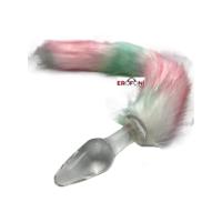 Erofoni LS-1169-TRANSPARENT Uzun 37 Cm Peluş Tüy Kuyruklu Şeffaf 11 Cm Kaliteli Kalın Cam Yapı Anal Açıcı Gevşetici Alıştırıcı Plug