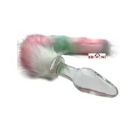 Erofoni LS-1169-TRANSPARENT Uzun 37 Cm Peluş Tüy Kuyruklu Şeffaf 11 Cm Kaliteli Kalın Cam Yapı Anal Açıcı Gevşetici Alıştırıcı Plug