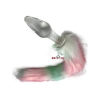 Erofoni LS-1169-TRANSPARENT Uzun 37 Cm Peluş Tüy Kuyruklu Şeffaf 11 Cm Kaliteli Kalın Cam Yapı Anal Açıcı Gevşetici Alıştırıcı Plug