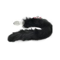Erofoni LS-40-TRANSPARENT Uzun 37 Cm Siyah Peluş Tüy Kuyruklu 9 Cm Kaliteli Kalın Cam Yapı Şeffaf Anal Açıcı Alıştırıcı Gevşetici Plug