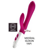Erofoni YQW-443-PINK Medikal Silikon 18 CM Teknolojik 20 Mod Titreşimli Dildo Klitoris Uyarıcılı Kaliteli Vibratör