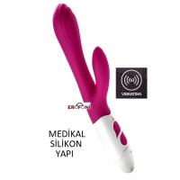 Erofoni YQW-443-PINK Medikal Silikon 18 CM Teknolojik 20 Mod Titreşimli Dildo Klitoris Uyarıcılı Kaliteli Vibratör