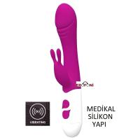 Erofoni YQW-444-PURPLE Medikal Silikon 19 CM Teknolojik 20 Mod Titreşimli Dildo Klitoris Uyarıcılı Kaliteli Vibratör