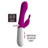 Erofoni YQW-444-PURPLE Medikal Silikon 19 CM Teknolojik 20 Mod Titreşimli Dildo Klitoris Uyarıcılı Kaliteli Vibratör
