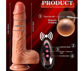 Erofoni Sıcaklık Ayarlı İleri Geri Hareketli 22 Cm Uzaktan Kumandalı Titreşimli Usb Şarjlı Realistik Vibratör Penis