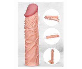 Erofoni Ucu 5 Cm Dolgulu 18 CM Süper Realistik Uzatmalı Penis Kılıfı 