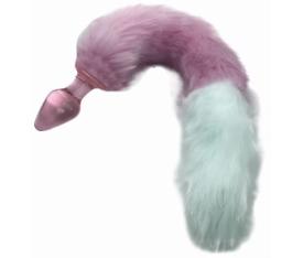 Erofoni Uzun 37 Cm Peluş Tüy Kuyruklu 11 Cm Kaliteli Kalın Cam Yapı Pembe Anal Gevşetici Alıştırıcı Plug