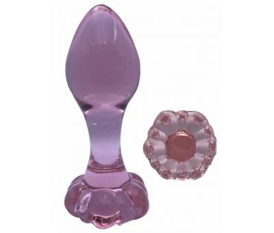Erofoni Çiçek Figürlü Komple Kaliteli Kalın Cam Yapı 9 Cm Pembe Anal Gevşetici Alıştırıcı Plug