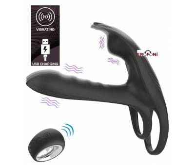 Erofoni Uzaktan Kumandalı Çift Motorlu Titreşimli Usb Şarjlı Teknolojik Su Geçirmez Penis Halkası